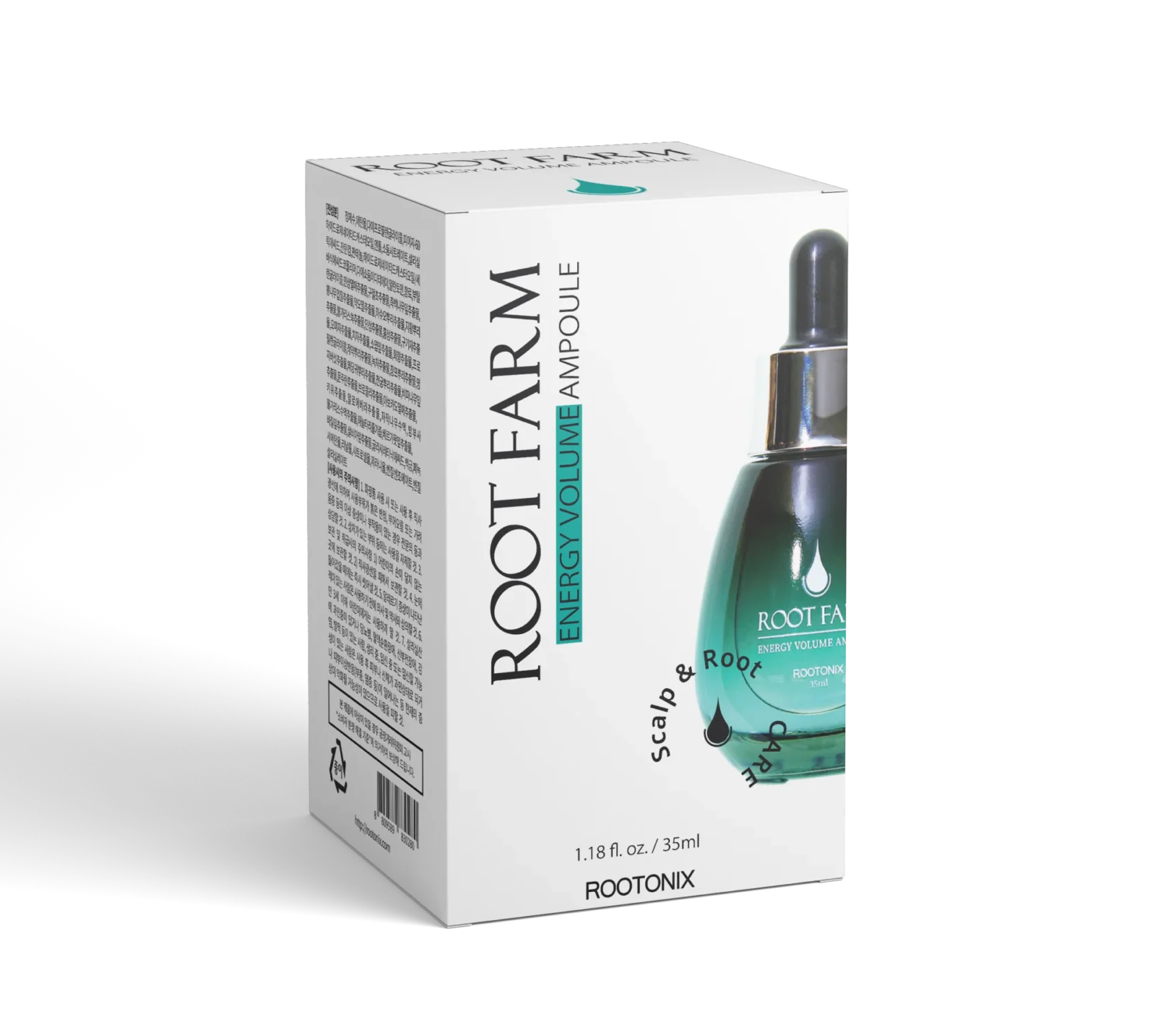 Root Farm Serum bottle featuring natural ingredients, including Crinum asiaticum from Jeju Rabbit Island.