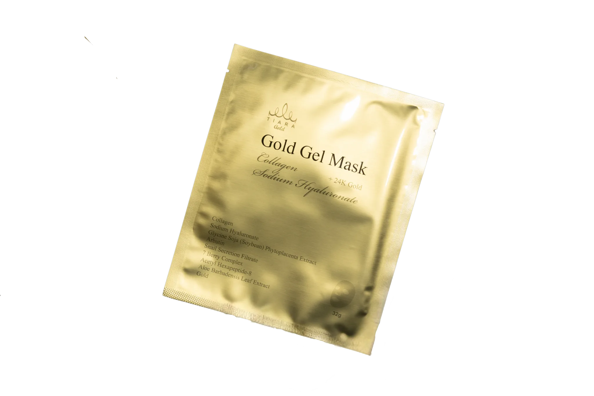 Hydrogel face mask featuring gold and snail mucin, designed for anti-aging and hydration.